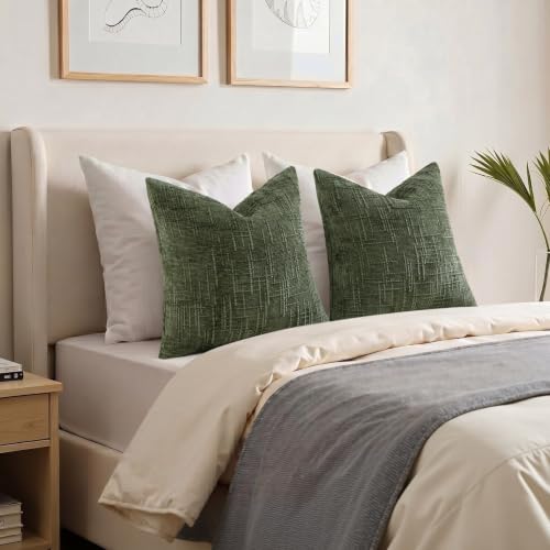 Textured Chenille Throw Pillow Covers 20x20 Set of 2 Grey Green (Neutral Green / 20" x 20" (Pack of 2))