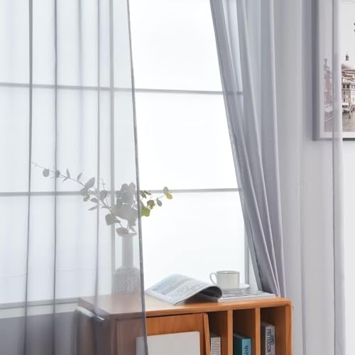 Basic Rod Pocket Sheer Voile Window Curtain Panels Grey 1 Pair 2 Panels 52 Width 36 Inch Long for Kitchen Bedroom Children Living Room Yard（Grey (Grey / 52"W x 36"L (Pack of 2))