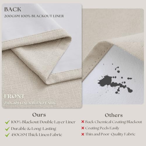 92 Inch Long Pinch Pleated Blackout Curtains Natural for Bedroom (Natural / 40"W x 92"L (Pack of 2))