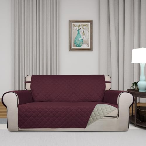 Reversible Quilted Couch Covers for Dogs Loveseat Sofa Cover 54" (Medium-XL / Wine/Beige)