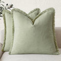 Decorative Linen Fringe Throw Pillow Covers 18×18 Light Green (18" x 18" (Pack of 2) / Seeding Green)