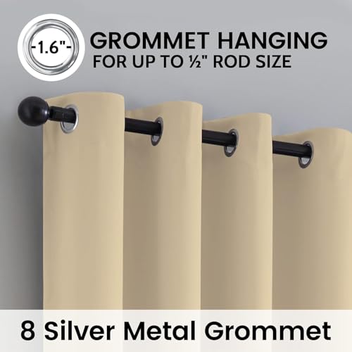 Beige 100% Blackout Curtains Room Darkening Living Room 54 Inch (Beige / 52"W x 54"L (Pack of 2))