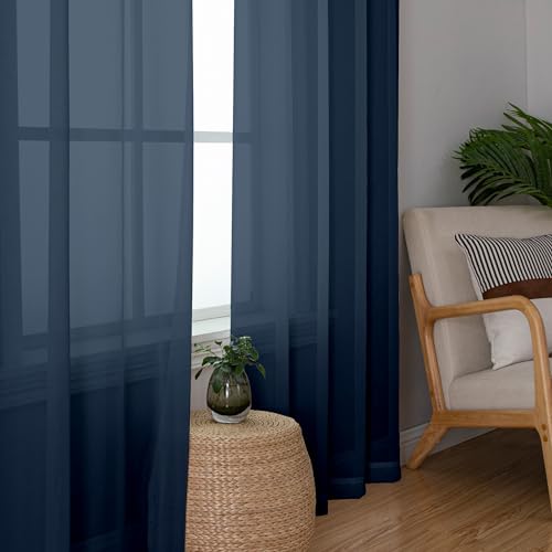 Extra Long Sheer Window Curtain Panels 120 Inch 2 PCS (Navy Blue / 42"W x 120"L (Pack of 2))