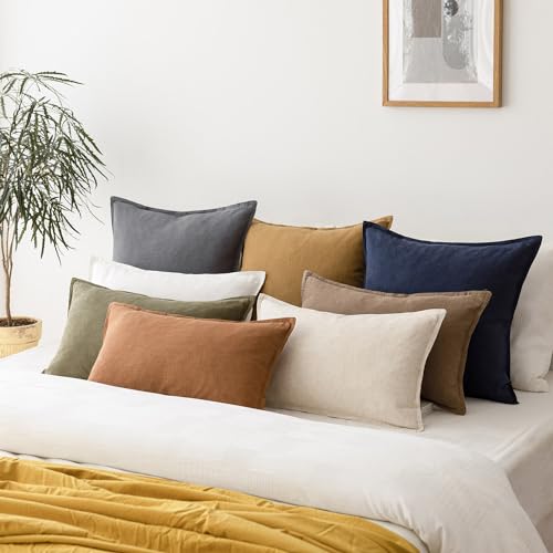 Decorative Linen Lumbar Throw Pillow Covers 12x20 Inch Grey (20" x 12" (Pack of 2) / Grey)