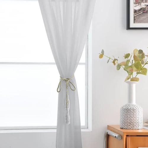 Basic Rod Pocket Sheer Voile Window Curtain Panels Silver Grey 1 Pair 2 Panels 52 Width 72 Inch Long for Kitchen Bedroom Children Living Room Yard（Silver Grey (Silver Grey / 52"W x 72"L (Pack of 2))