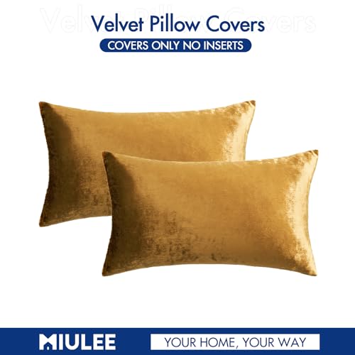 12x20 Inch Lumbar Velvet Throw Pillow Covers Dark Gold (20" x 12" (Pack of 2) / Dark Gold)
