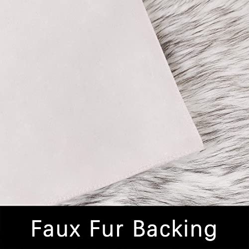 Area 5x7 Shag Rug White with Grey Tips Washable Fur Rugs Faux Sheepskin Fluffy Rug for Living Room Bedroom Plush Rugs Home Decor Rectangle (5' x 7' (Rectangular) / White With Grey Tips)