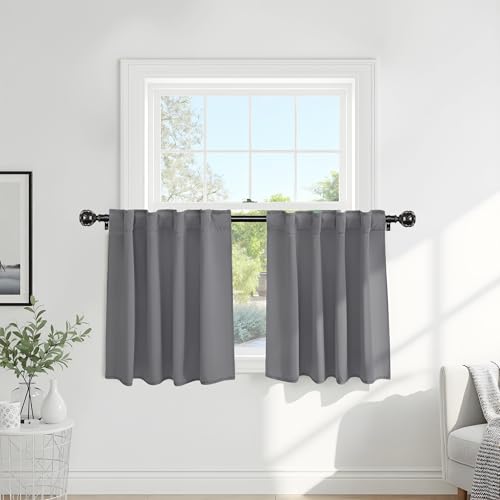 Kitchen Curtains 36 inches Length (Silver Grey / 42"W x 36"L (Pack of 2))