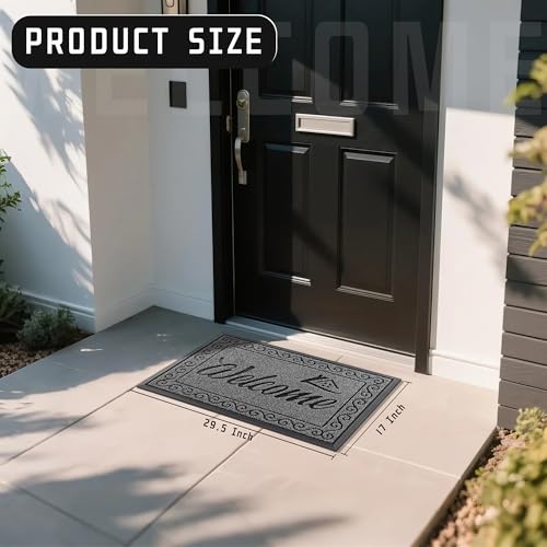 Welcome Mat Heavy Duty Sturdy Door Mats for Home Entrance Outdoor Indoor (Grey / 29.5x17 Inch)
