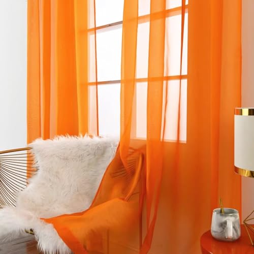 Basic Rod Pocket Sheer Voile Window Curtain Panels Orange 2 Panels 52 Width 54 Inch Long for Kitchen Bedroom Children Living Room Yard (Orange / 52"W x 54"L (Pack of 2))