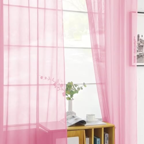 Sheer Voile Window Treatment Rod Pocket Curtain Panels for Kitchen Bedroom Living Room Drapes Sunlight Filtering Privacy Semi Home Decor Assorted (Light Pink / 52"W x 72"L (Pack of 2))
