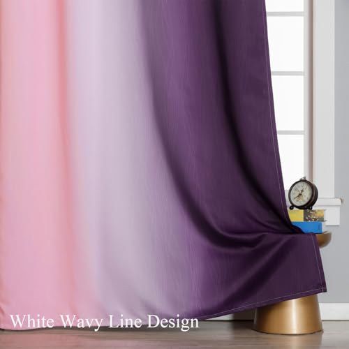 Pink and Purple Ombre Blackout Curtains for Girls Bedroom 36 Inches Long (Pink and Purple / 52"W x 36"L (Pack of 2))