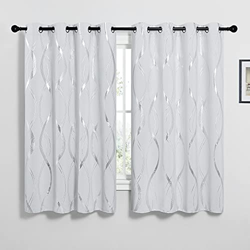 Greyish White Room Darkening Print Curtain Panels (1 - Greyish White / 52"W x 63"L (Pack of 2))