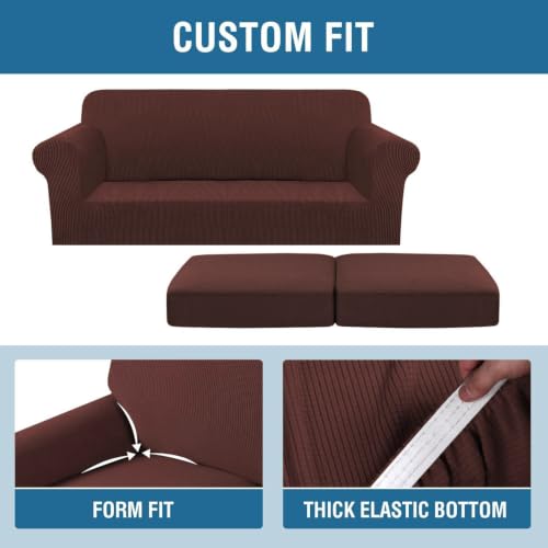 3 Piece Stretch Sofa Covers for 2 Cushion Sofa Couch Covers for Living Room Sofa (Medium-XL / Burnt Brick)