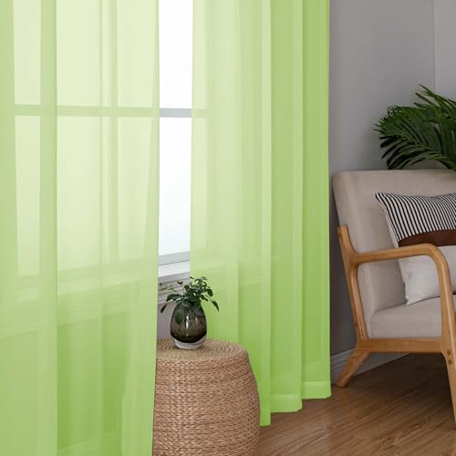 Lime Short Sheer Curtains 45 Inch Length for Small Windows (Lime / 42"W x 45"L (Pack of 2))