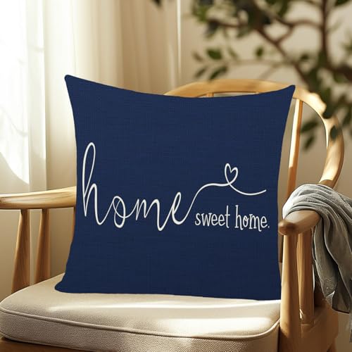 Home Sweet Home Quotes Farmhouse Pillow Covers 18x18 Inch (18" x 18" (Pack of 1) / Blue)