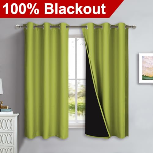 100% Blackout Short Curtains with Black Liners (Fresh Green / 37"W x 40"L (Pack of 2))