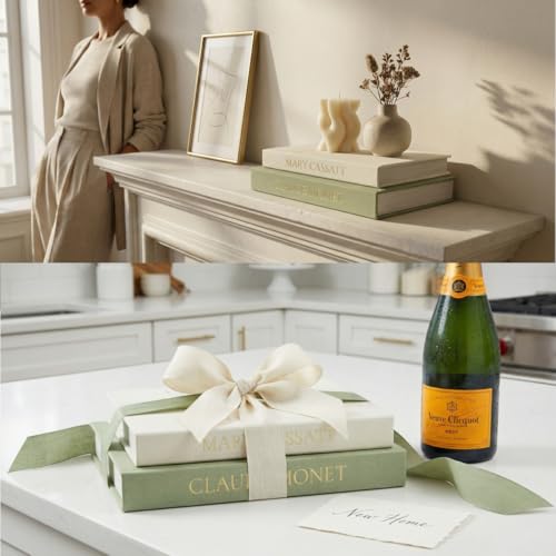 Premium Linen Faux Book Box Set of 2 (Beige-Green)