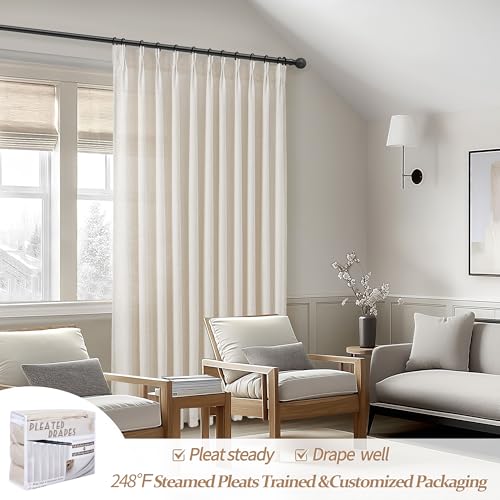 100 Inch Extra Wide Pinch Pleated Linen Sliding Door Curtains 102 Inches Long (Birch / 100"W x 102"L (Pack of 2))
