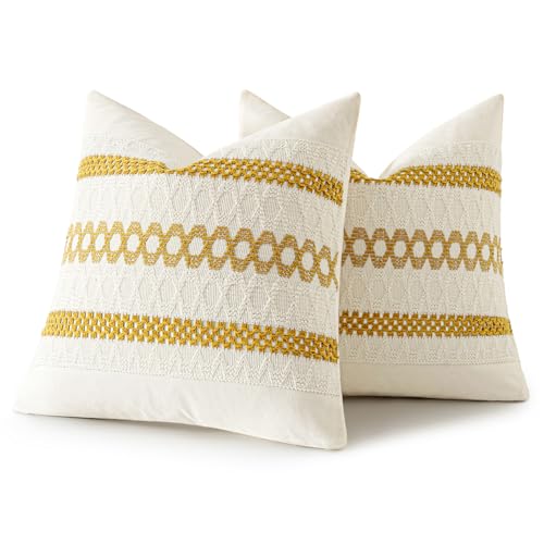 Set of 2 Mustard Yellow Boho Decorative Pillow Covers 20x20 Inch (20" x 20" (Pack of 2) / Mustard Yellow)