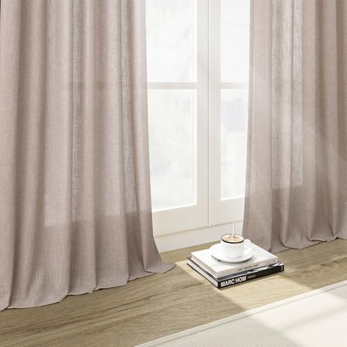 Oatmeal Linen Curtains 63 Inches Length 2 Panels Set for Living Room Back Tab Pocket Light Filtering Semi Sheer Drapes Modern Farmhouse Boho Cotton Linen Textured Window Curtain 52X63 (52"W x 63"L (Pack of 2) / Oatmeal)