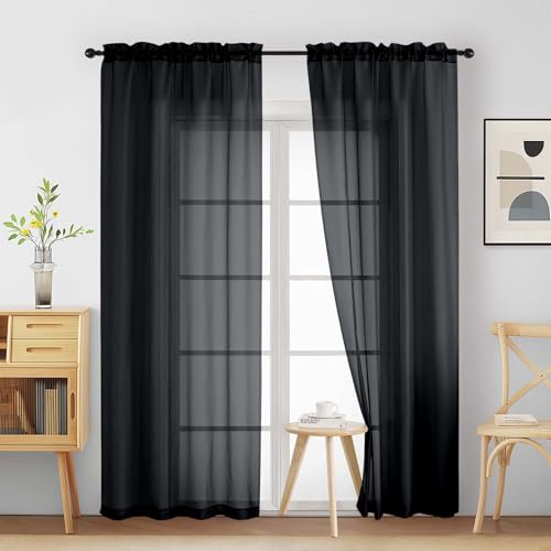 Halloween Black Sheer Curtains 84 Inches Long 2 Panels (Black / 42"W x 84"L (Pack of 2))