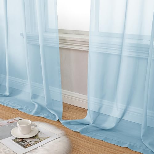 2 Pack Basic Sky Blue Sheer Curtain Drapes 45 Inch Length 2 Panels for Living Room (42"W x 45"L (Pack of 2) / Sky Blue)
