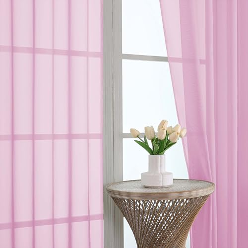Sheer Pink Curtains (Pink / 59"W x 63"L (Pack of 2))