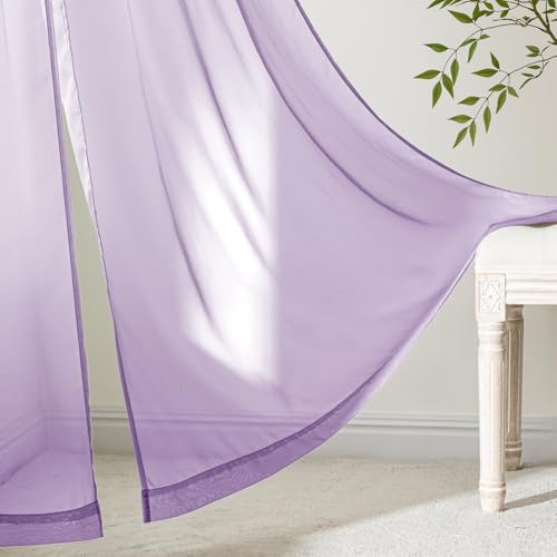 Light Purple Sheer Curtains 96 Inches Long 4 Panels 42 x 96 Inches (42"W x 96"L (Pack of 4) / Lavender)
