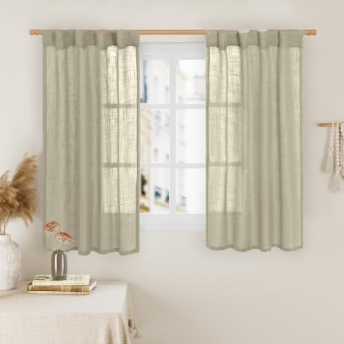Linen Curtains 48 Inch Length Semi Sheer Light Filtering 2 Panels (Oatmeal / 34"W x 48"L (Pack of 2))