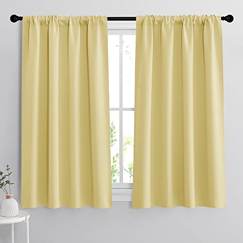 Small Window Curtains 45 inches Length for Kitchen Cafe Bathroom (Light Yellow / 42"W x 45"L (Pack of 2))