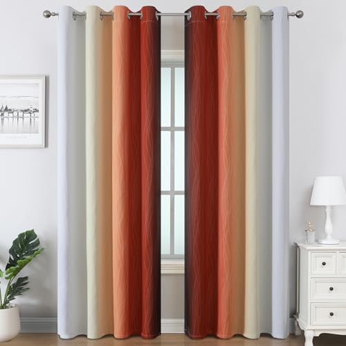 Burnt Orange and Greyish White Ombre Blackout Curtains 52Wx90L Inch Long (Burnt Orange and Greyish White / 52"W x 90"L (Pack of 2))