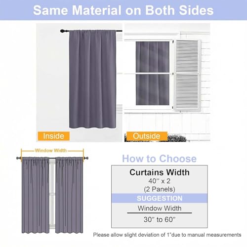 Ava Greyish Purple Blackout Curtains for Bedroom 72 Inch Length 2 Panels Set (Greyish Purple / 40"W x 72"L (Pack of 2))