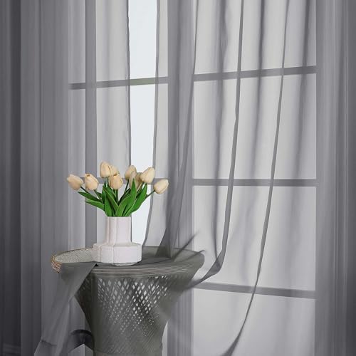 Charcoal Grey Sheer Curtains 90 Inches Long 2 Panels (Charcoal Grey / 59"W x 90"L (Pack of 2))
