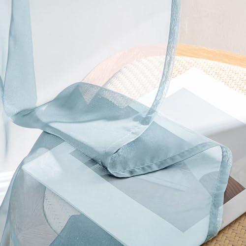 Sky Blue Sheer Curtains 90 Inches Long 4 Panels 42 x 90 Inches (42"W x 90"L (Pack of 4) / Sky Blue)