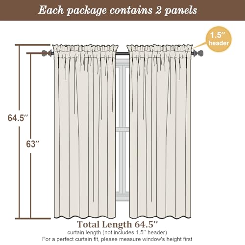 Sheer Curtains 63 Inch Length 2 Panels (Lemon / 42"W x 63"L (Pack of 2))