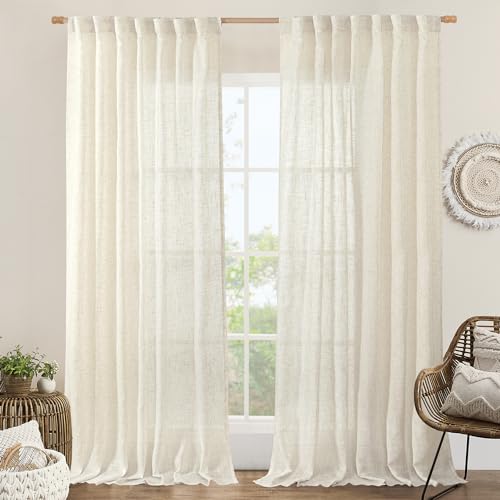 Extra Wide Linen Curtains for Bedroom Living Room 60 x 84 Inch (Natural / 60"W x 84"L (Pack of 2))