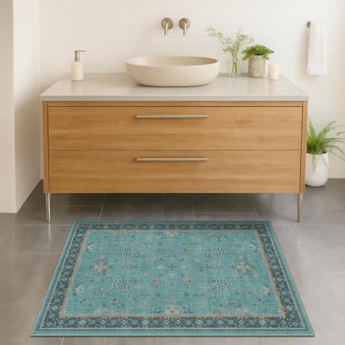 2x4 Washable Teal Throw Rugs for Entryway Indoor (2' x 4' (Rectangular) / Emerald Teal)