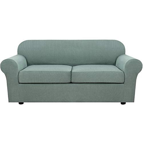 3 Piece Stretch Sofa Covers for 2 Cushion Sofa Couch Covers for Living Room Sofa Slipcovers (Medium-XL / Sage)