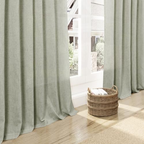 Sage Curtains 94 inches Long 2 panels for Living Room Back Tab Rod Pocket Semi Sheer Linen Draperies Muted Neutral Sage Green Room Decor Earth Tone Pale Green Curtain for Diningroom Bedroom Office (52"W x 94"L (Pack of 2) / Sage Green)