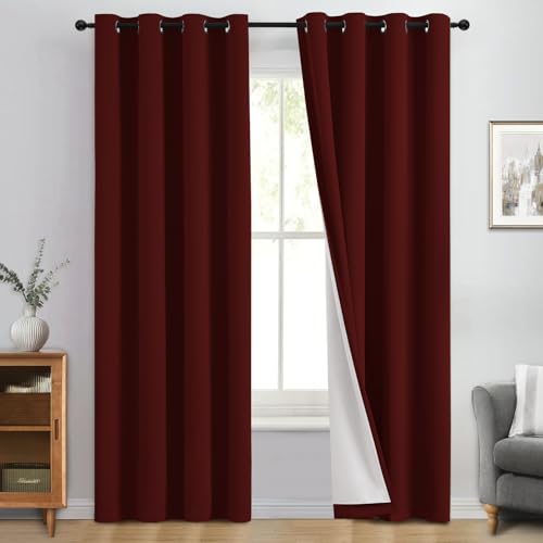 Burgundy Red Blackout Curtains 84 Inches Long for Bedroom 50" Wide (50"W x 84"L (Pack of 2) / Burgundy Red With White Backing)