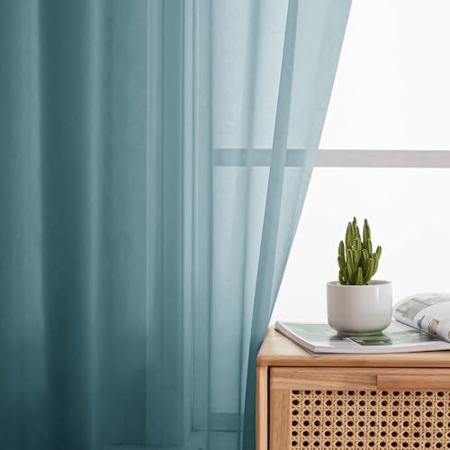 Dusty Blue Sheer Curtains 84 Inches Long 2 Panels (Dusty Blue / 42"W x 84"L (Pack of 2))