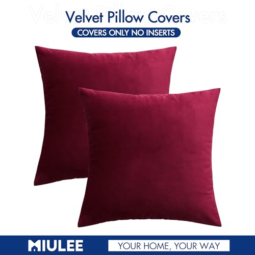Velvet ChristmasThrow Pillow Covers 18x18 Inch Pack of 2 Wine Red (18" x 18" (Pack of 2) / Wine Red)