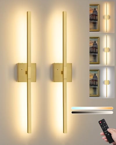 Gold Battery Operated Wall Sconces with Remote Control (Gold / 24 Inch(2 Pack))