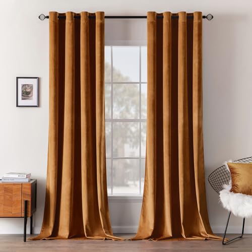 Velvet Curtains Gold Brown 52 x 84 Inch Length Set of 2 (Gold Brown / 52"W x 84"L (Pack of 2))