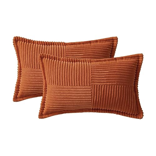 Fall Burnt Orange Decorative Lumbar Throw Pillow Covers for Couch 12x20 in (Burnt Orange / 20" x 12" (Pack of 2))