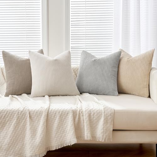 Soft Corduroy Decorative Throw Pillow Covers Neutral Tan 18x18 (18" x 18" (Pack of 4) / Neutral Tan)