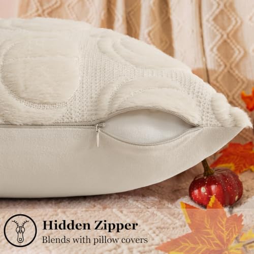 Fall Beige Pumpkin Faux Fur Throw Pillow Covers 18x18 Set of 2 (Beige / 18" x 18" (Pack of 2))