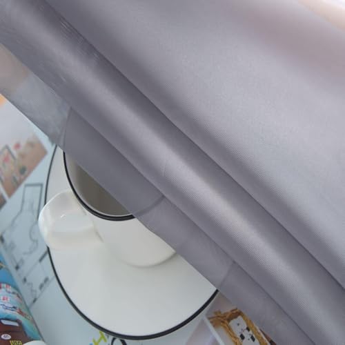 Grey Sheer Curtains 4 Panels Rod Pocket Semi (Grey / 52"W x 63"L (Pack of 4))
