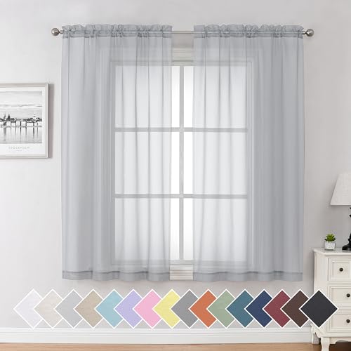 Light Grey Sheer Window Curtains 63 Inches Long 2 PCS (40"W x 63"L (Pack of 2) / Light Grey)